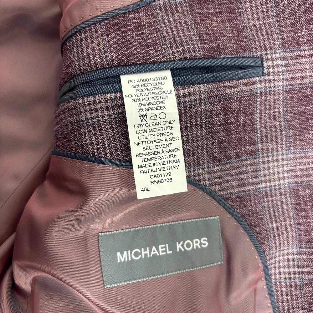 NWT Michael Kors Mens 40L Plaid Sport Coat Blazer Purple Plaid Classic Fit
